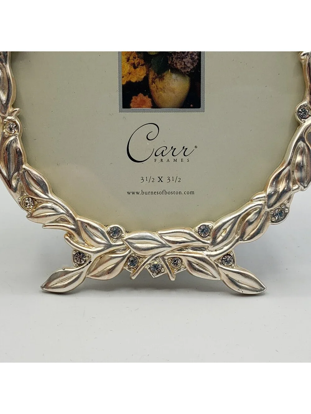 Carr Burnes of Boston Round Metal Frame Wreath Rhinestone Photo Easel